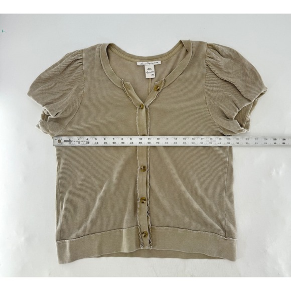 American Rag Womens Beige Waffle Knit Short Sleeve Button Up Top XL - Picture 9 of 9